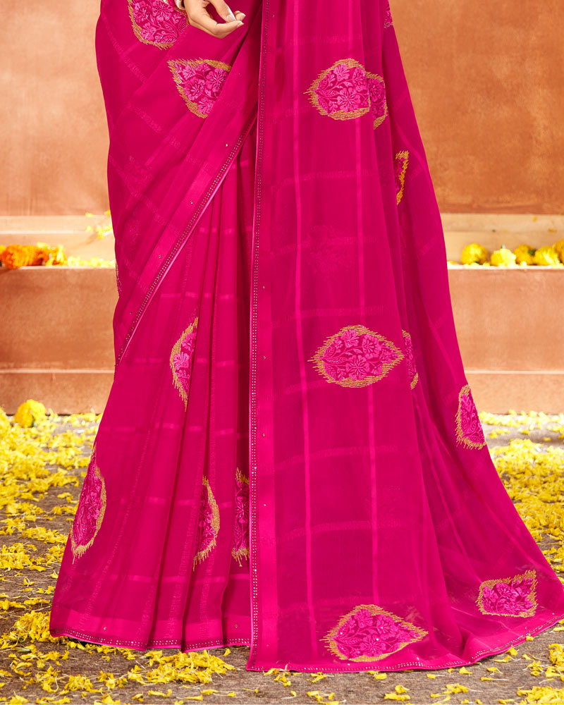 Vishal Prints Hot Pink Designer Georgette Saree With Embroidery And Diamond Work