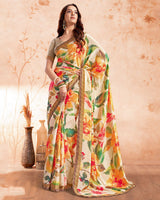 Vishal Prints Beige Designer Premium Printed Crepe Silk Saree