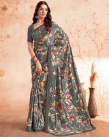 Vishal Prints Grey Designer Premium Printed Crepe Silk Saree