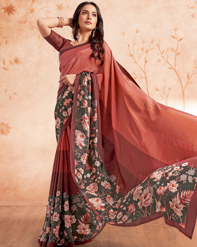 Vishal Prints Shaded Brown Designer Premium Printed Crepe Silk Saree