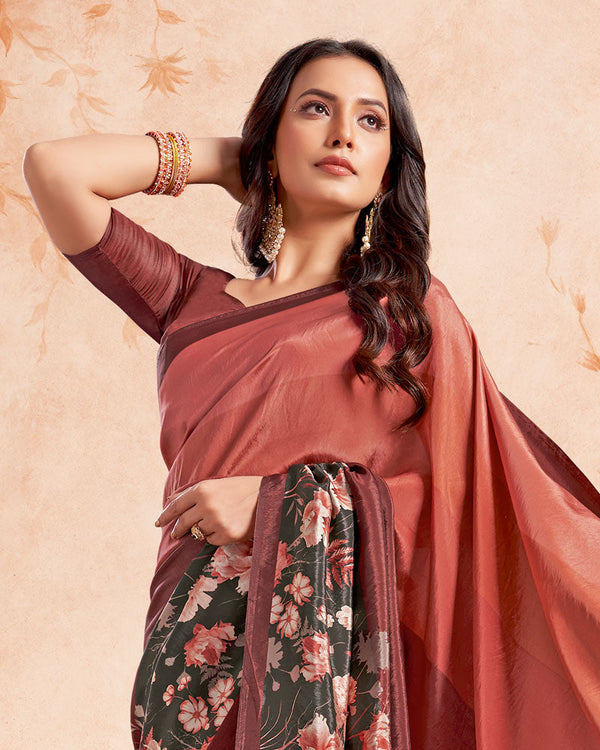Vishal Prints Shaded Brown Designer Premium Printed Crepe Silk Saree