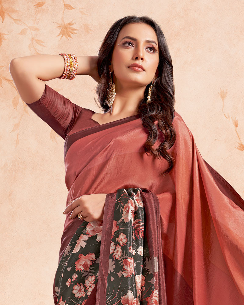 Vishal Prints Shaded Brown Designer Premium Printed Crepe Silk Saree