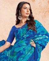 Vishal Prints Blue Designer Premium Printed Crepe Silk Saree