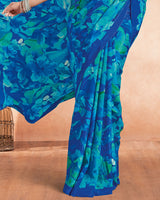 Vishal Prints Blue Designer Premium Printed Crepe Silk Saree