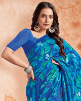 Vishal Prints Blue Designer Premium Printed Crepe Silk Saree