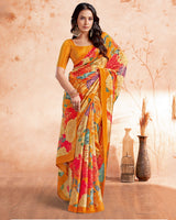Vishal Prints Orange Designer Premium Printed Crepe Silk Saree