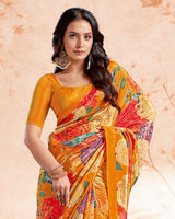 Vishal Prints Orange Designer Premium Printed Crepe Silk Saree