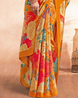 Vishal Prints Orange Designer Premium Printed Crepe Silk Saree