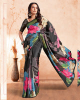 Vishal Prints Black Designer Premium Printed Crepe Silk Saree