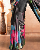 Vishal Prints Black Designer Premium Printed Crepe Silk Saree