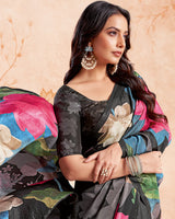 Vishal Prints Black Designer Premium Printed Crepe Silk Saree