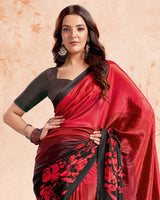 Vishal Prints Bright Red Designer Premium Printed Crepe Silk Saree