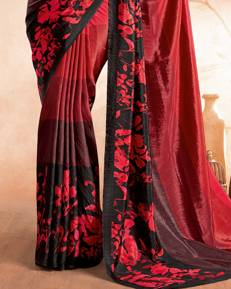 Vishal Prints Bright Red Designer Premium Printed Crepe Silk Saree