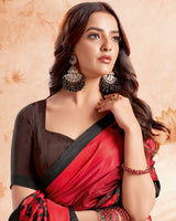 Vishal Prints Bright Red Designer Premium Printed Crepe Silk Saree