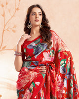 Vishal Prints Scarlet Red Designer Premium Printed Crepe Silk Saree