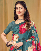 Vishal Prints Dark Slate Grey Digital Print Premium Crepe Silk Saree