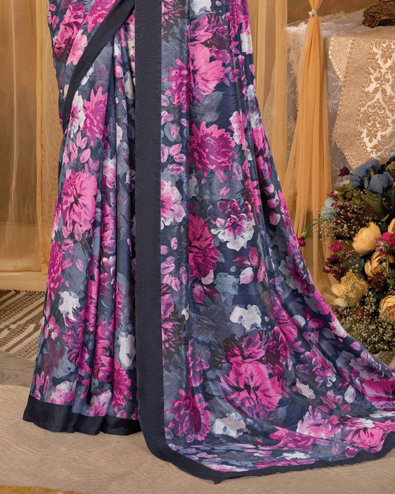 Vishal Prints Royal Fuchsia Digital Print Premium Crepe Silk Saree