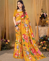 Vishal Prints Carrot Orange Digital Print Premium Crepe Silk Saree