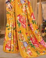 Vishal Prints Carrot Orange Digital Print Premium Crepe Silk Saree