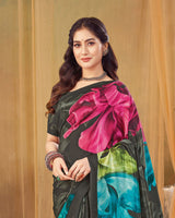 Vishal Prints Smokey Black Digital Print Premium Crepe Silk Saree