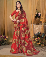 Vishal Prints Persian Red Digital Print Premium Crepe Silk Saree