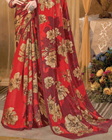 Vishal Prints Persian Red Digital Print Premium Crepe Silk Saree