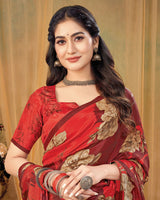 Vishal Prints Persian Red Digital Print Premium Crepe Silk Saree