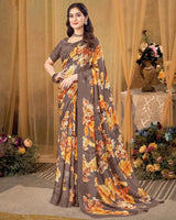 Vishal Prints Pastel Brown Digital Print Premium Crepe Silk Saree