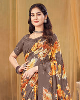 Vishal Prints Pastel Brown Digital Print Premium Crepe Silk Saree