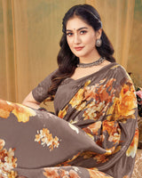 Vishal Prints Pastel Brown Digital Print Premium Crepe Silk Saree