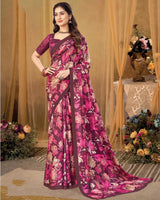 Vishal Prints French Rose Pink Digital Print Premium Crepe Silk Saree