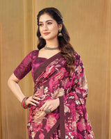 Vishal Prints French Rose Pink Digital Print Premium Crepe Silk Saree