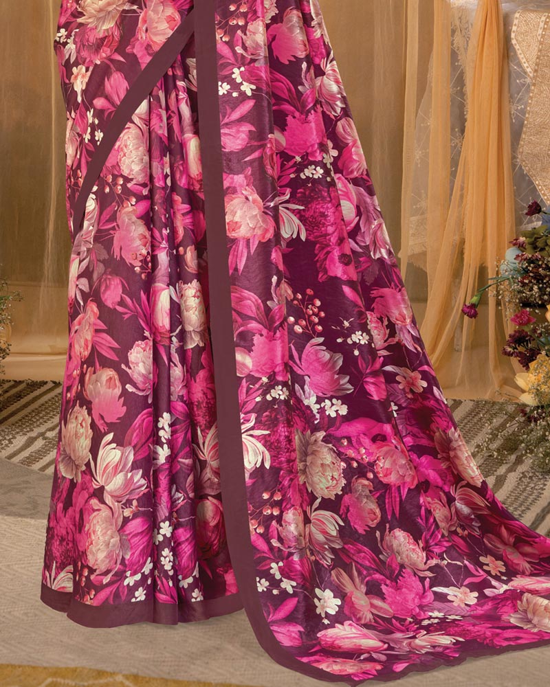 Vishal Prints French Rose Pink Digital Print Premium Crepe Silk Saree