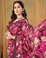 Vishal Prints French Rose Pink Digital Print Premium Crepe Silk Saree