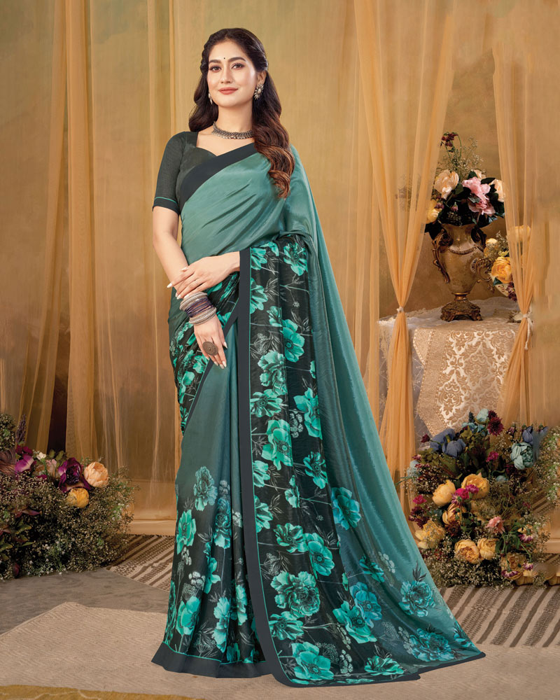 Vishal Prints Spanish Green Digital Print Premium Crepe Silk Saree