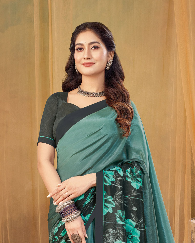 Vishal Prints Spanish Green Digital Print Premium Crepe Silk Saree