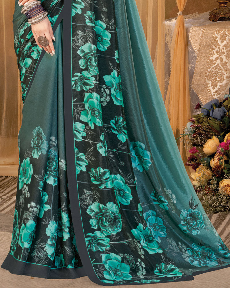 Vishal Prints Spanish Green Digital Print Premium Crepe Silk Saree