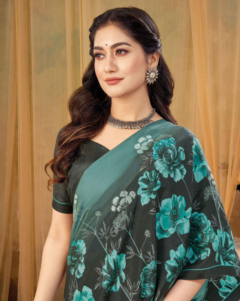 Vishal Prints Spanish Green Digital Print Premium Crepe Silk Saree