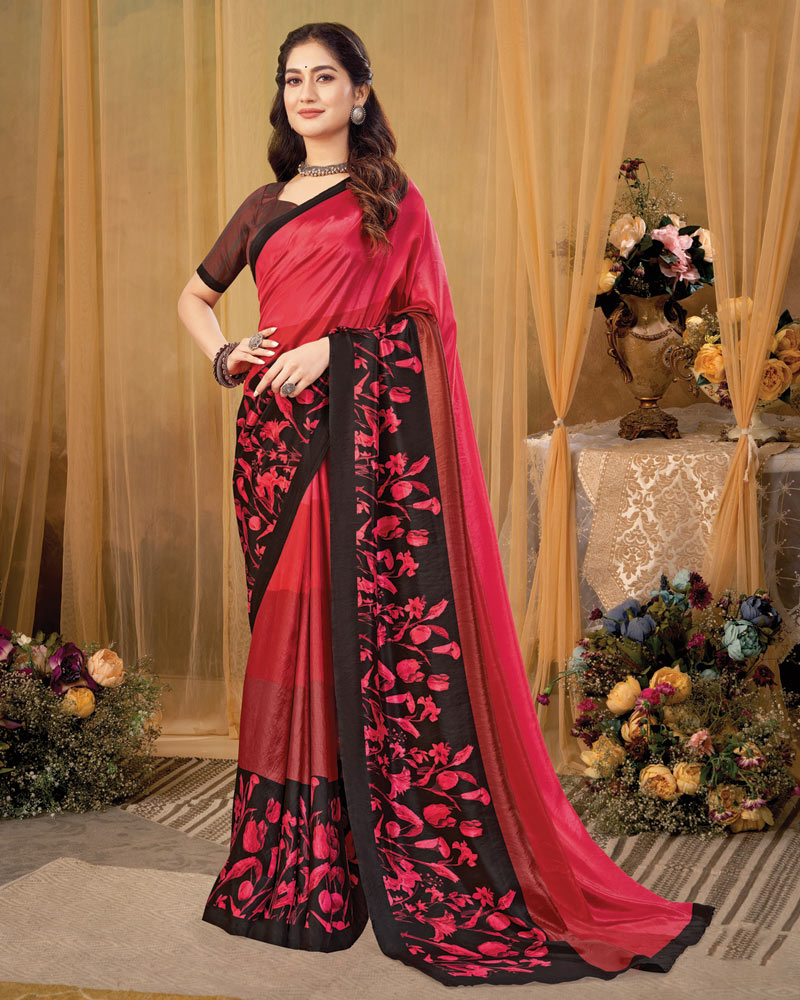 Vishal Prints Cardinal Red Digital Print Premium Crepe Silk Saree