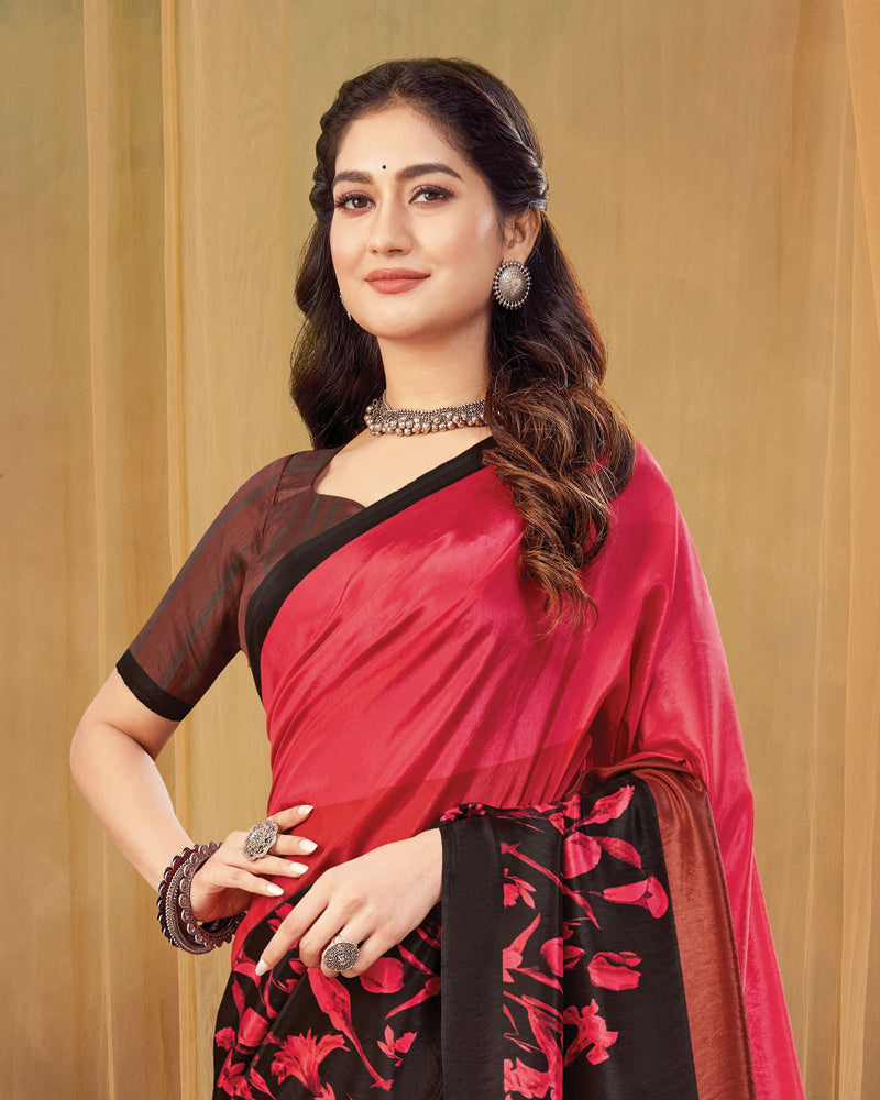 Vishal Prints Cardinal Red Digital Print Premium Crepe Silk Saree