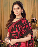 Vishal Prints Cardinal Red Digital Print Premium Crepe Silk Saree