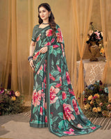 Vishal Prints Charcoal Grey Digital Print Premium Crepe Silk Saree