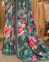 Vishal Prints Charcoal Grey Digital Print Premium Crepe Silk Saree