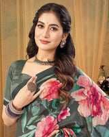 Vishal Prints Charcoal Grey Digital Print Premium Crepe Silk Saree