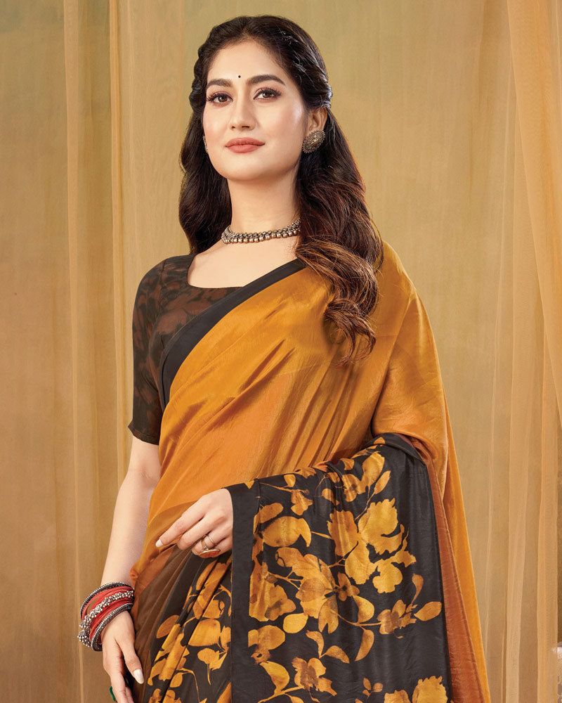 Vishal Prints Dusty Orange Digital Print Premium Crepe Silk Saree
