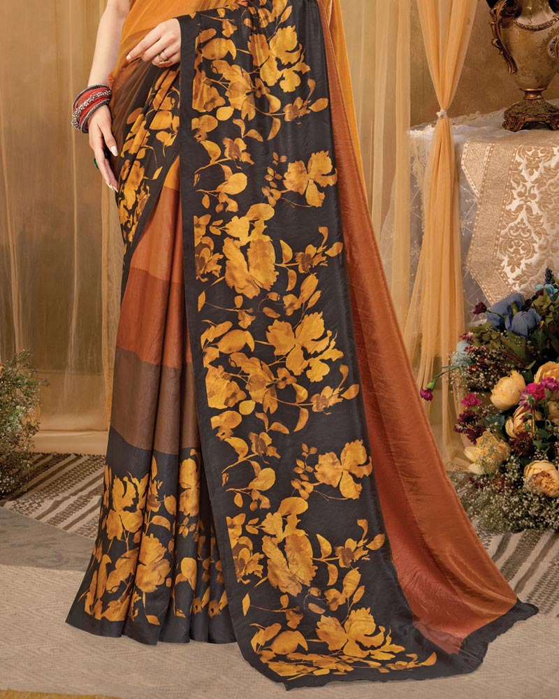 Vishal Prints Dusty Orange Digital Print Premium Crepe Silk Saree