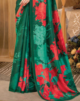 Vishal Prints Dark Spring Green Digital Print Premium Crepe Silk Saree