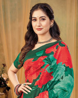 Vishal Prints Dark Spring Green Digital Print Premium Crepe Silk Saree