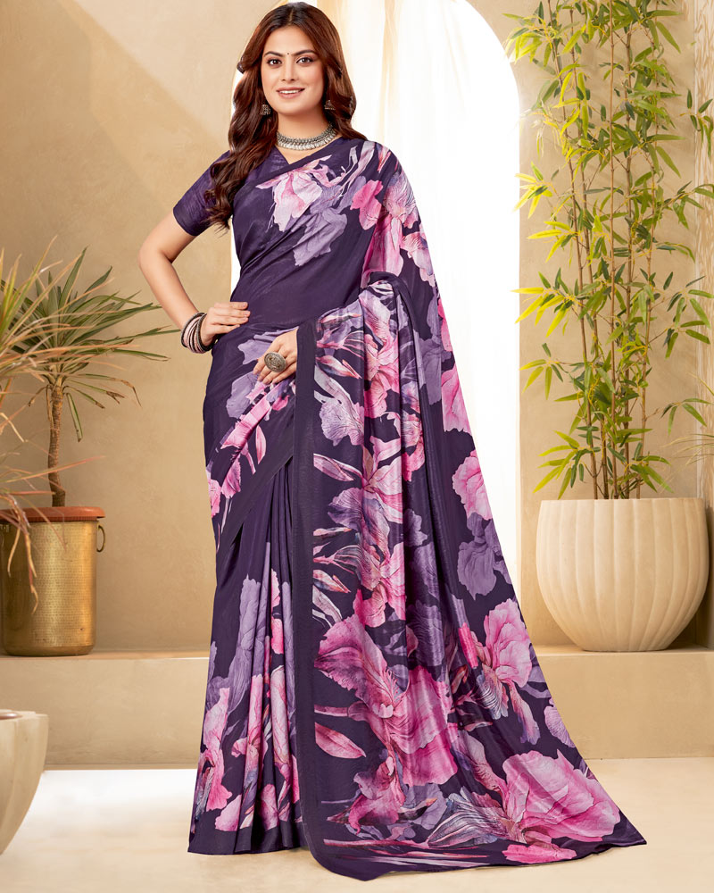 Vishal Prints Purple Digital Print Premium Crepe Silk Saree