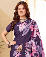 Vishal Prints Purple Digital Print Premium Crepe Silk Saree